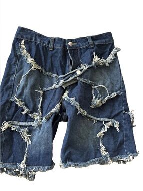 Manfinity Men’s (Unisex) Denim Shorts Blue Jean Cutoffs Frayed Size XS